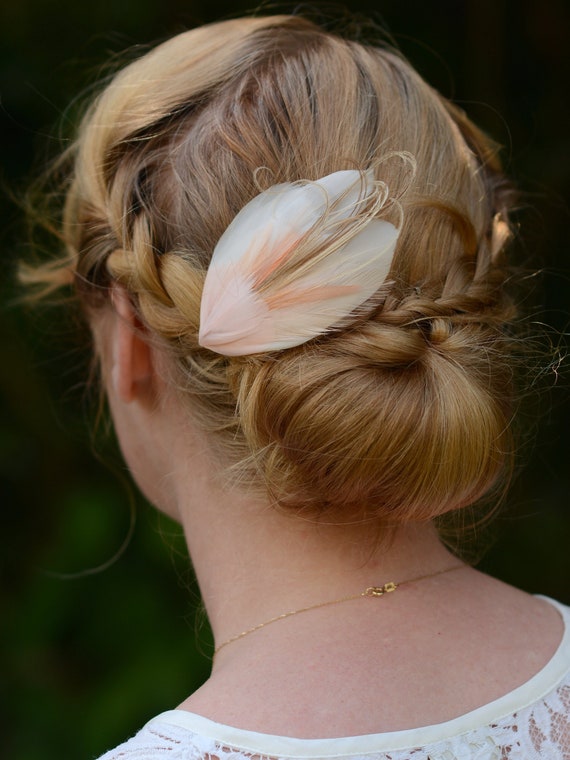 Feather Hair Clip in Blush Pink | Feather Fascinator  display picture 3