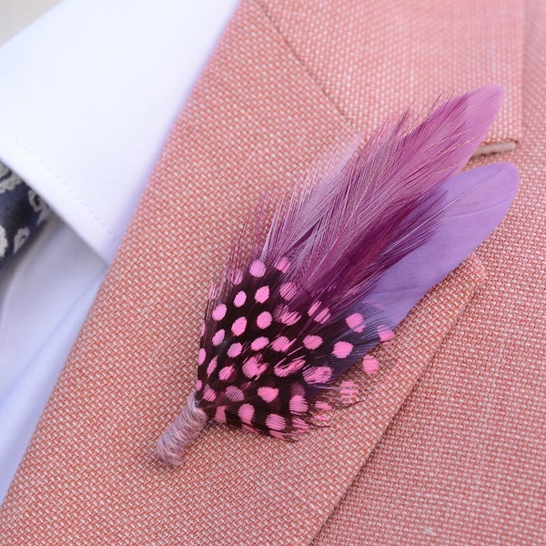 Shades of Purple Feather Lapel Pin Small no.178 | Pheasant Feather Boutonniere |  Feather Brooch | Feather Hat Pin