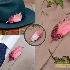 Bright Pink Feather Brooch Hat Pin - Wedding Boutonniere - Grooms Buttonhole No.079
