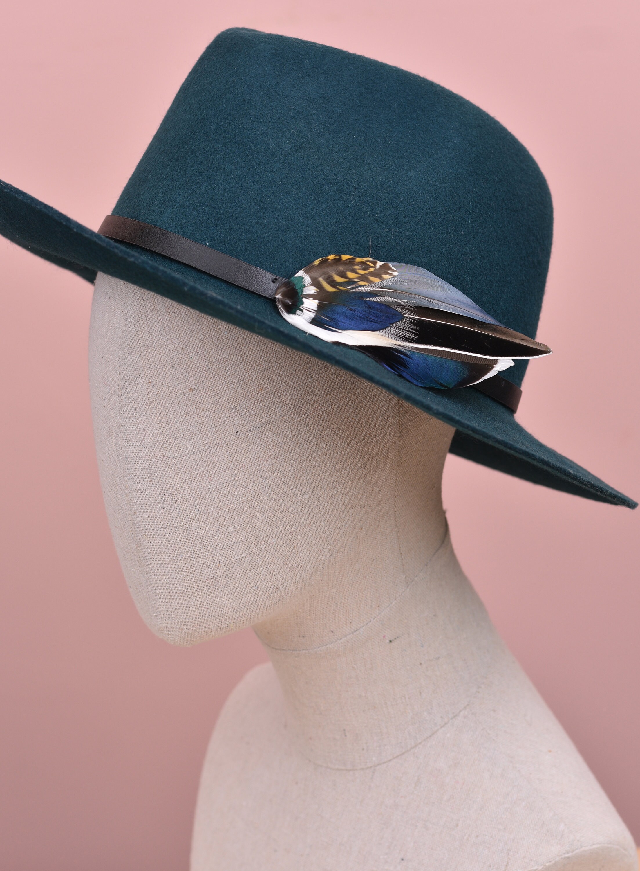 Navy Blue and Grey Duck Feather Lapel Pin / Hat Pin No.62