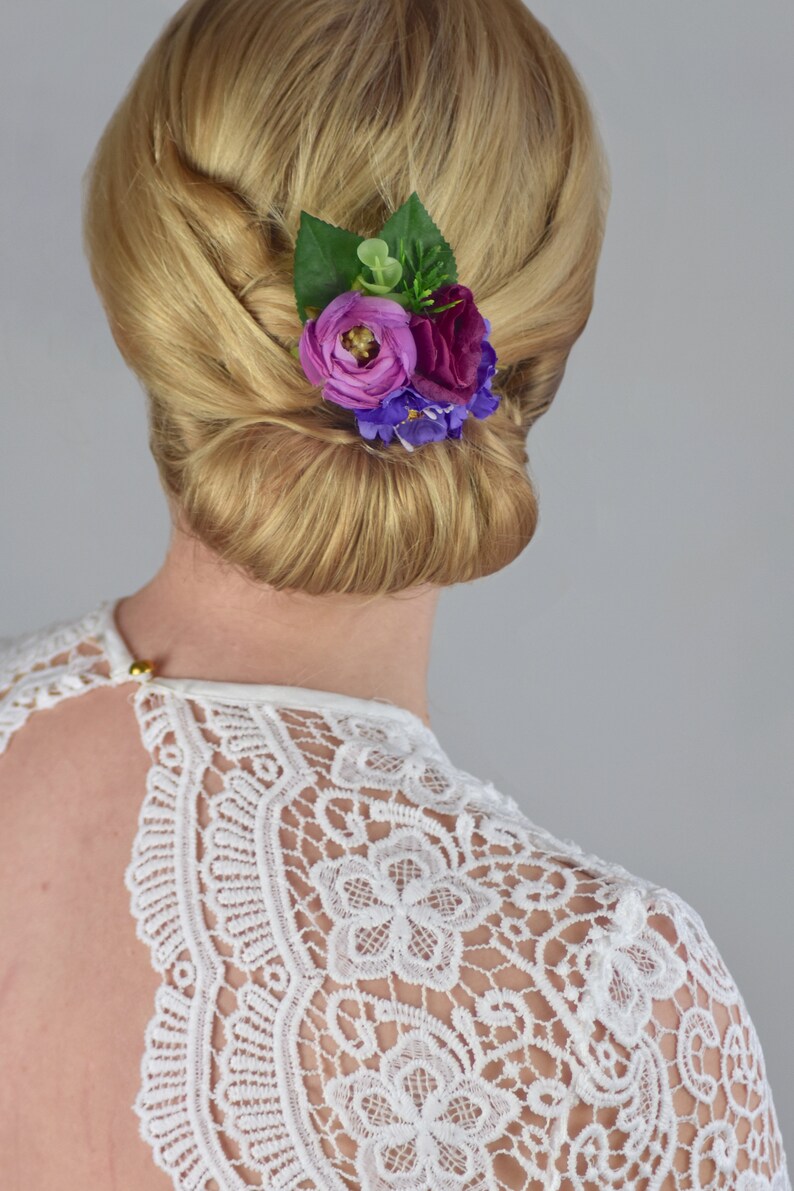 Floral Headpiece Flower Hair Clip in Pink and Purple| Bridesmaids Hair Clip Silk Flower Clip Bridal Hair Clip Flower Bun Clip