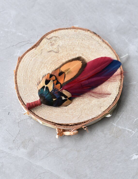Navy and Burgundy Feather Lapel Pin 