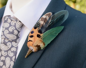 Green and Gold Pheasant Feather Lapel Pin No.279