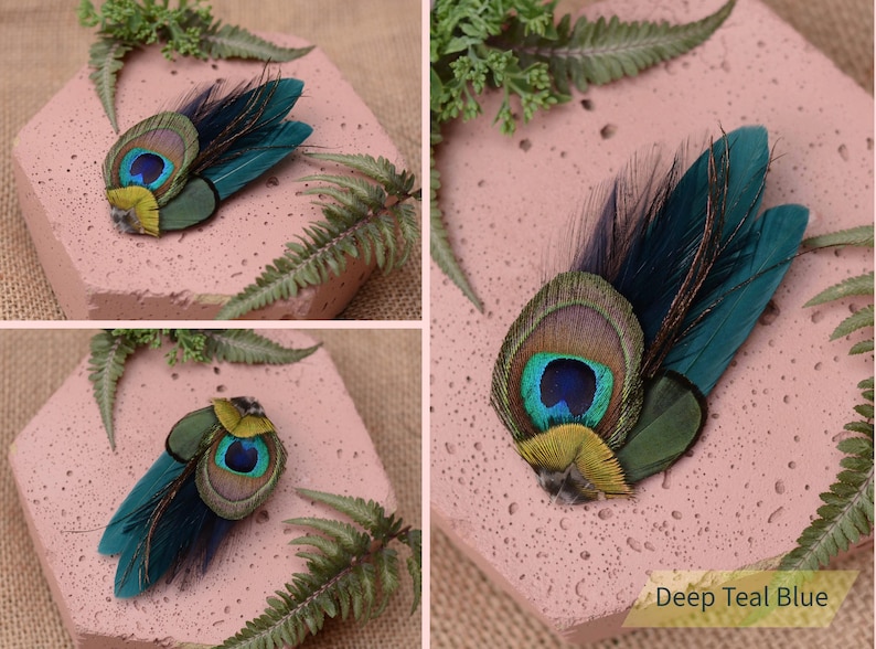 Haarspeldje kleine pauwenveer in groenblauw, groen, marineblauw of zwart nr. 002 Deep Teal Blue