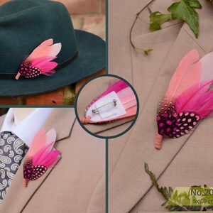 Bright Pink Feather Brooch Hat Pin - Wedding Boutonniere - Grooms Buttonhole No.203