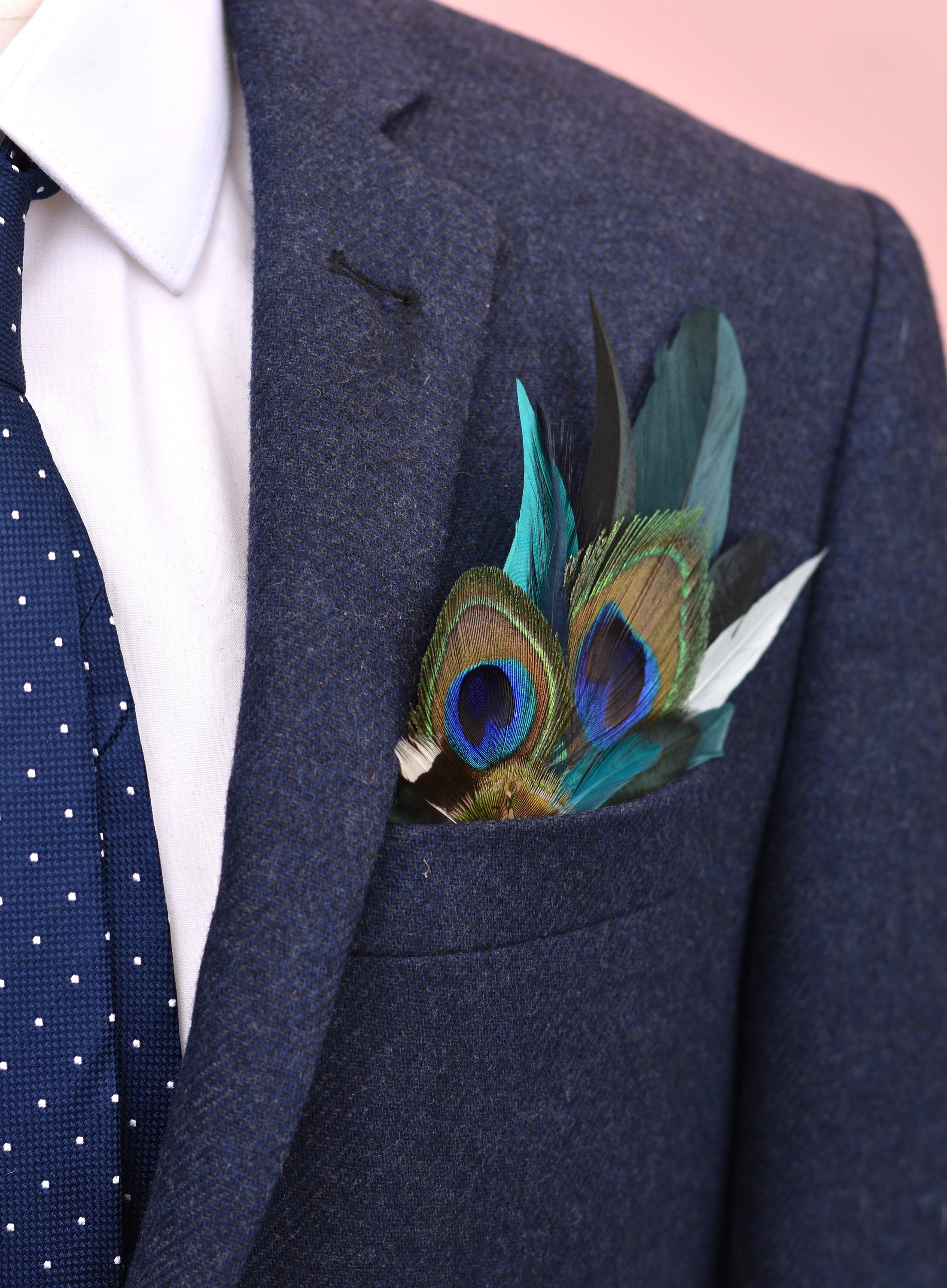 Green and Peacock Feather Pocket Square No.10