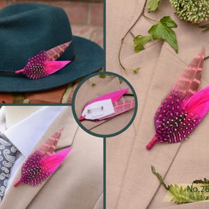 Bright Pink Feather Brooch Hat Pin - Wedding Boutonniere - Grooms Buttonhole No.262