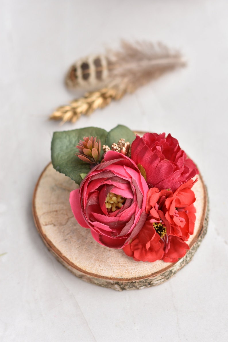 Red and Gold Ranunculus Hair Clip Silk Flower Hair Clip Etsy