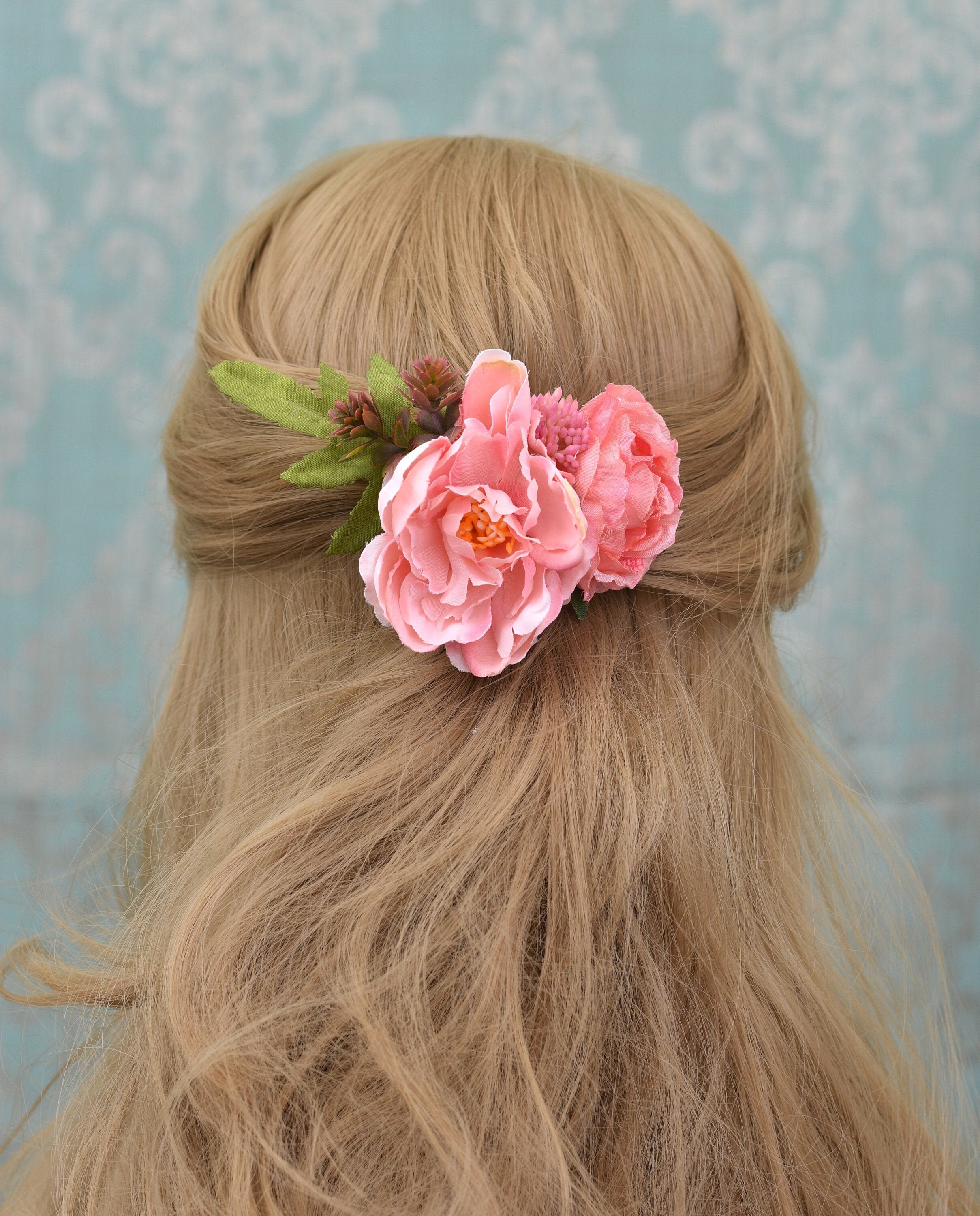 Pink Peony Silk Flower Hair Clip