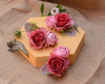 Rosa Rose und Pfingstrose Blumen-Haarspange - Braut Haarschmuck