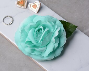 Mint Turquoise Camelia Rose Hair Clip