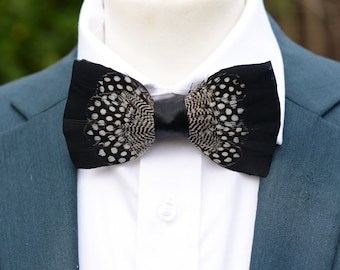 Feather Bow Tie in Black and Polka Dot