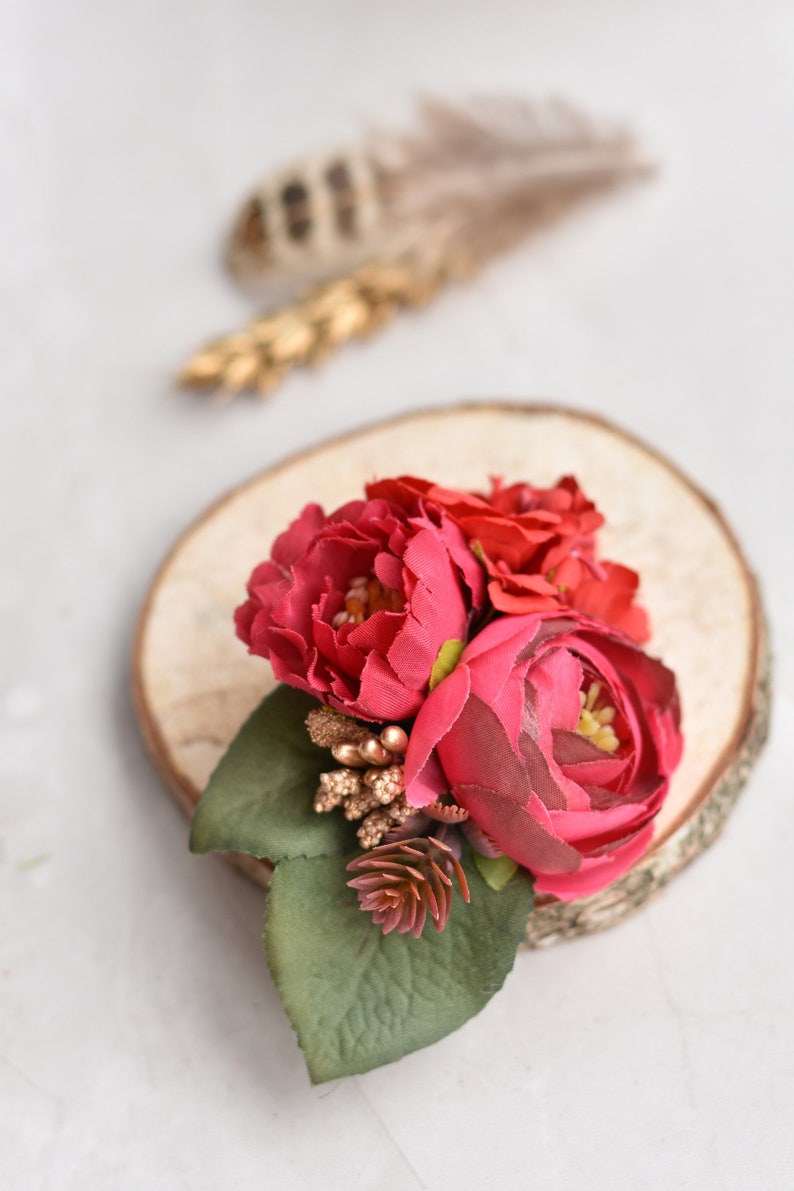 Red and Gold Ranunculus Hair Clip Silk Flower Hair Clip Etsy