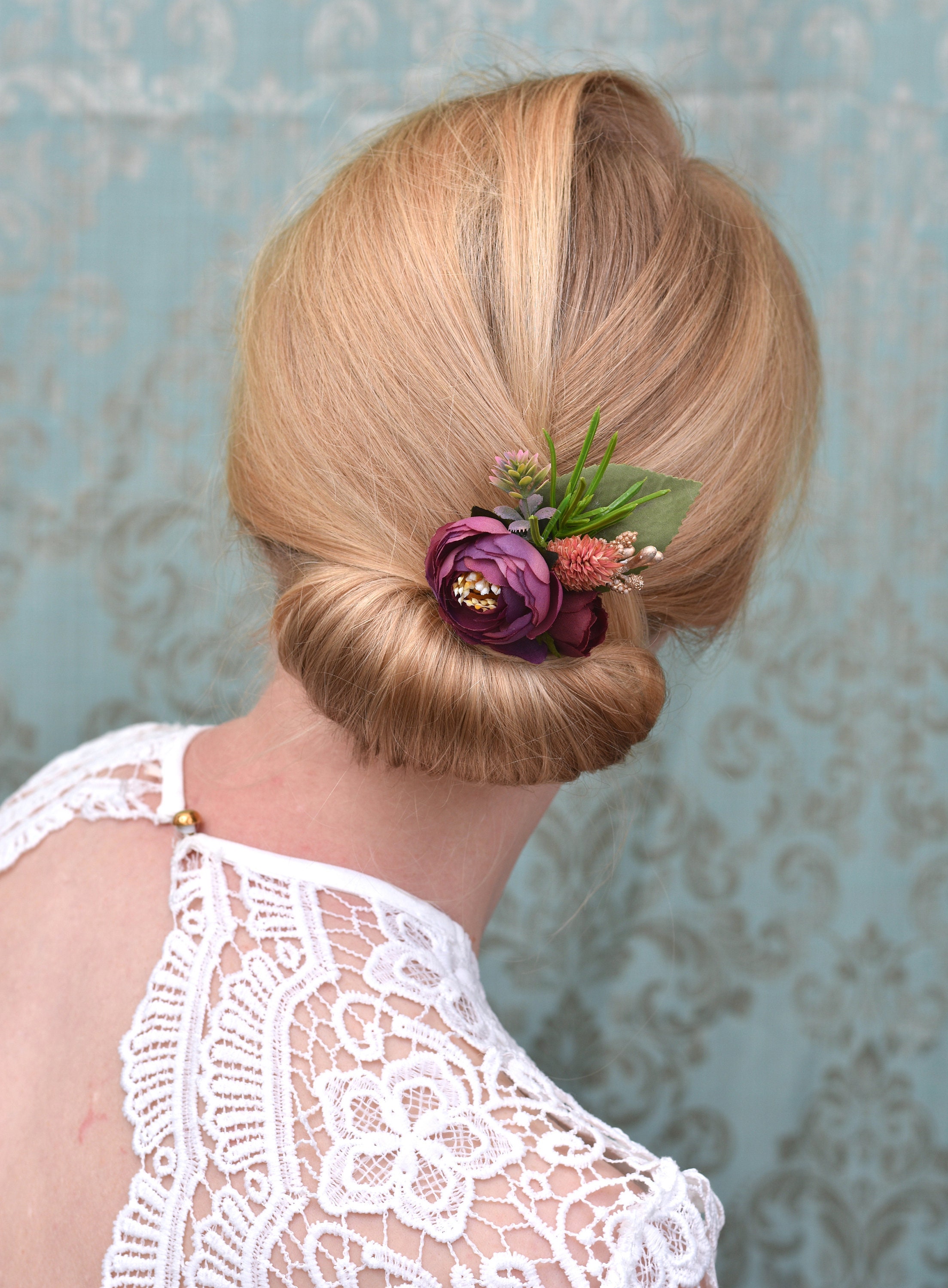Ranunculus Hair Clip in Plum, Pink and Gold