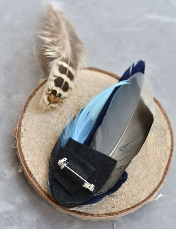 Blue Duck Feather Hat Pin / Lapel Pin 