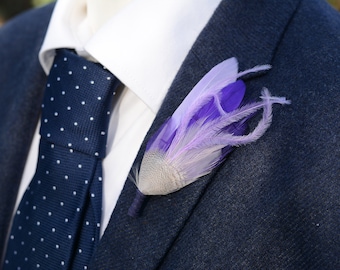 Lavender and Purple Feather Lapel Pin | Pheasant Feather Boutonniere |  Feather Brooch | Feather Hat Pin