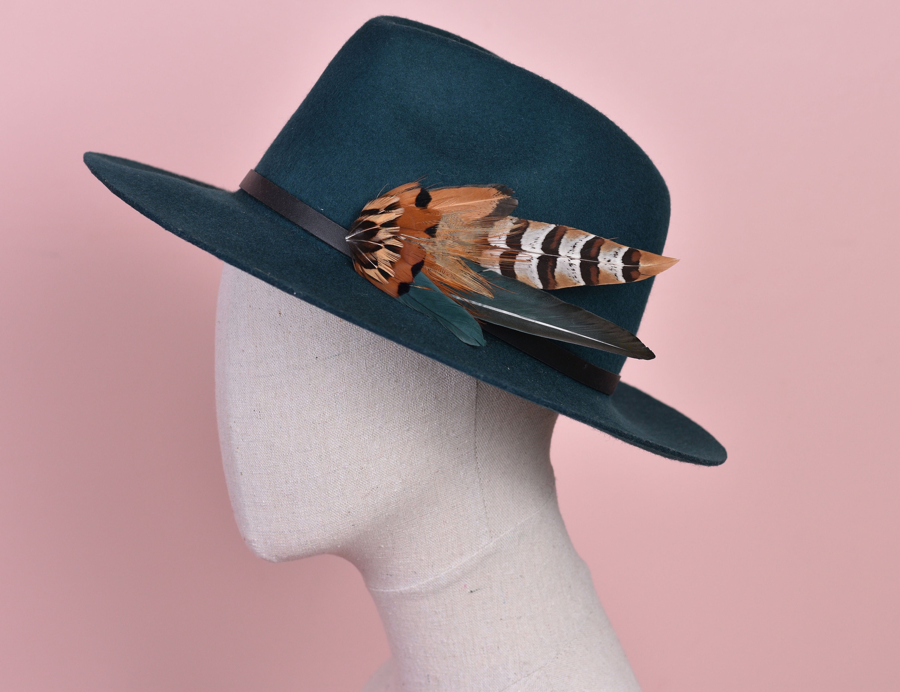 Green and Copper Pheasant Feather Hat 