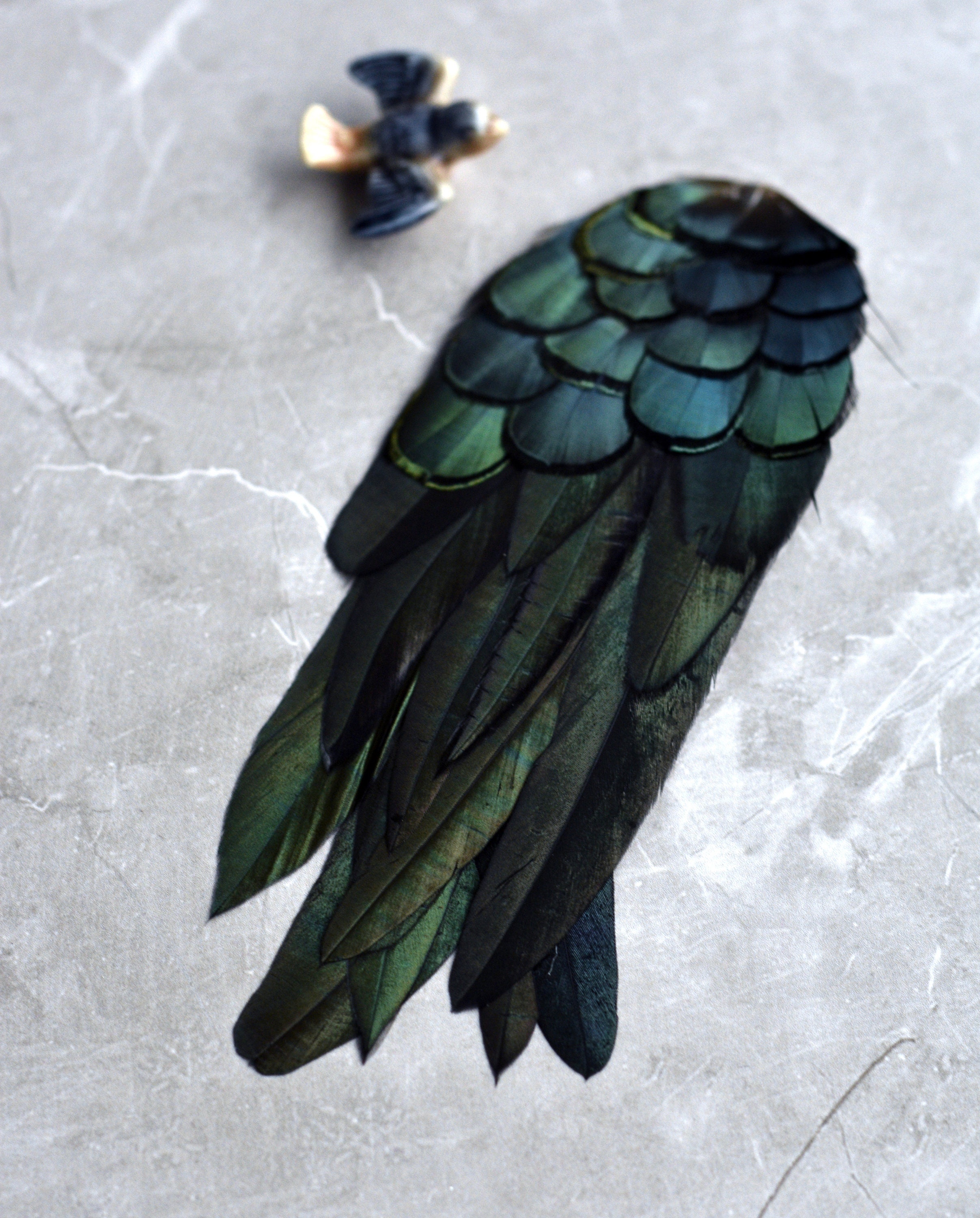 Feather Hair Clip in Glossy Green Black Natural Feathers | Etsy