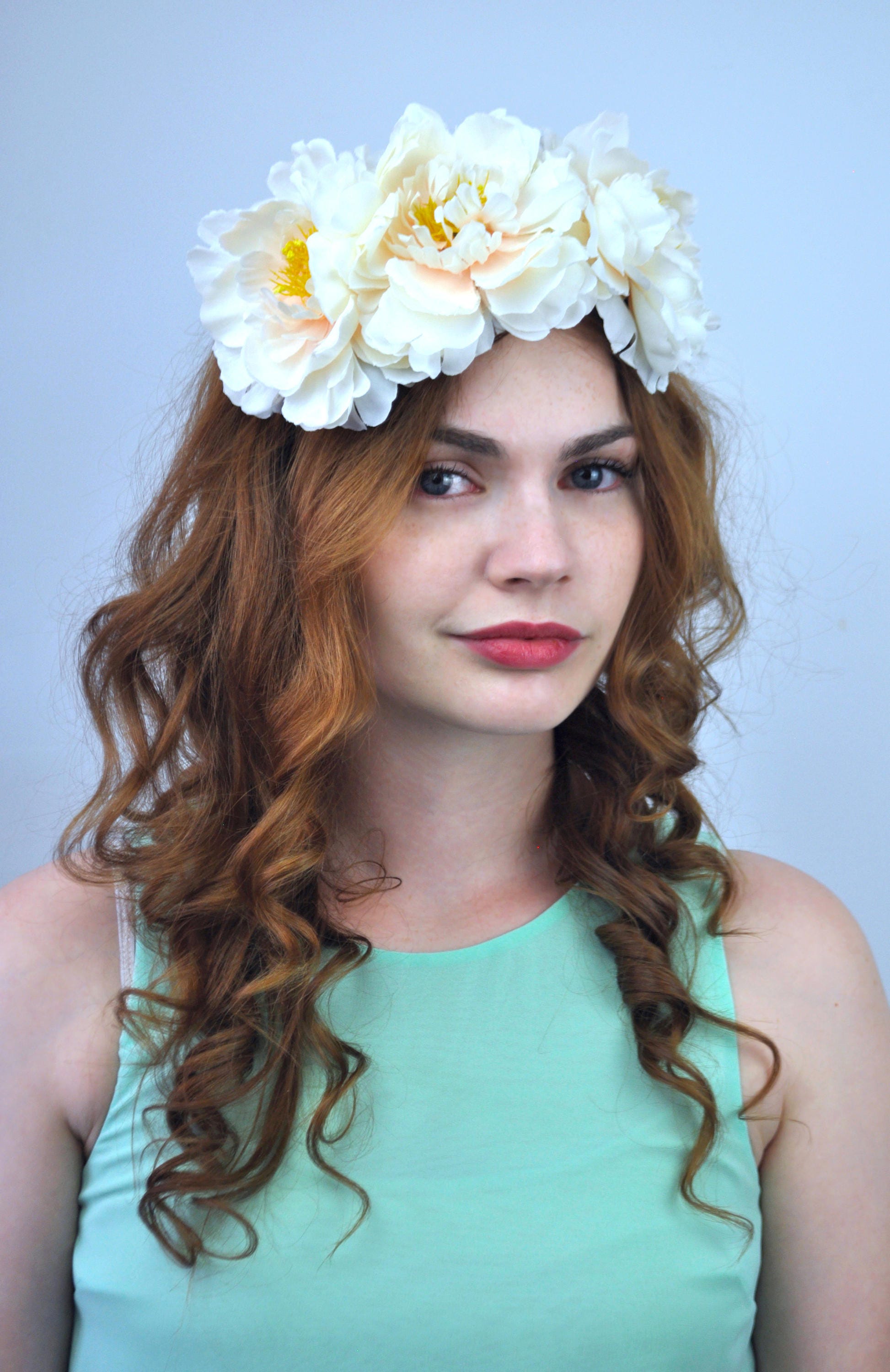 Jasmine Ivory and Blush Peony Bridal Flower Crown
