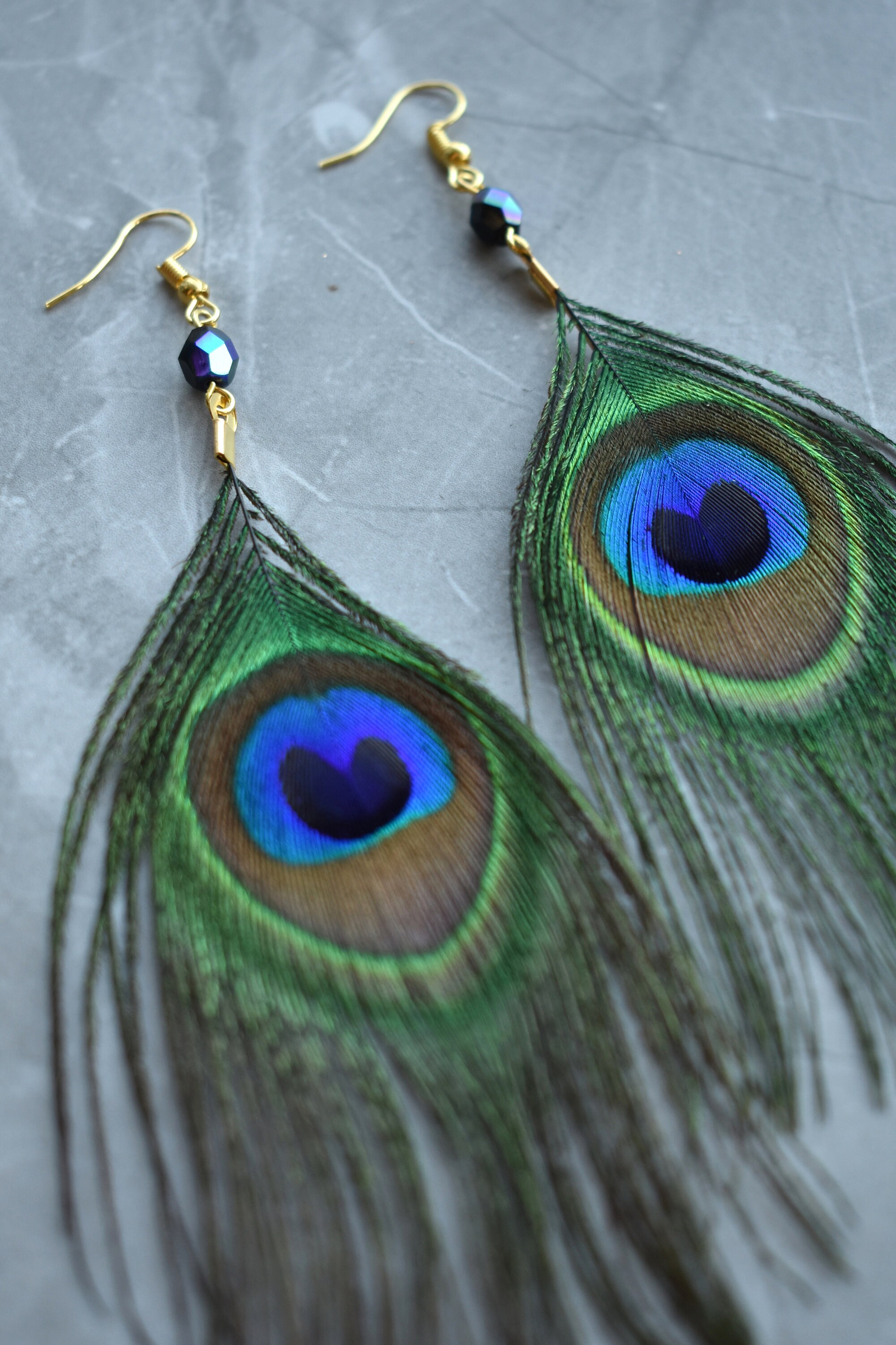 Small Peacock Feather Earrings