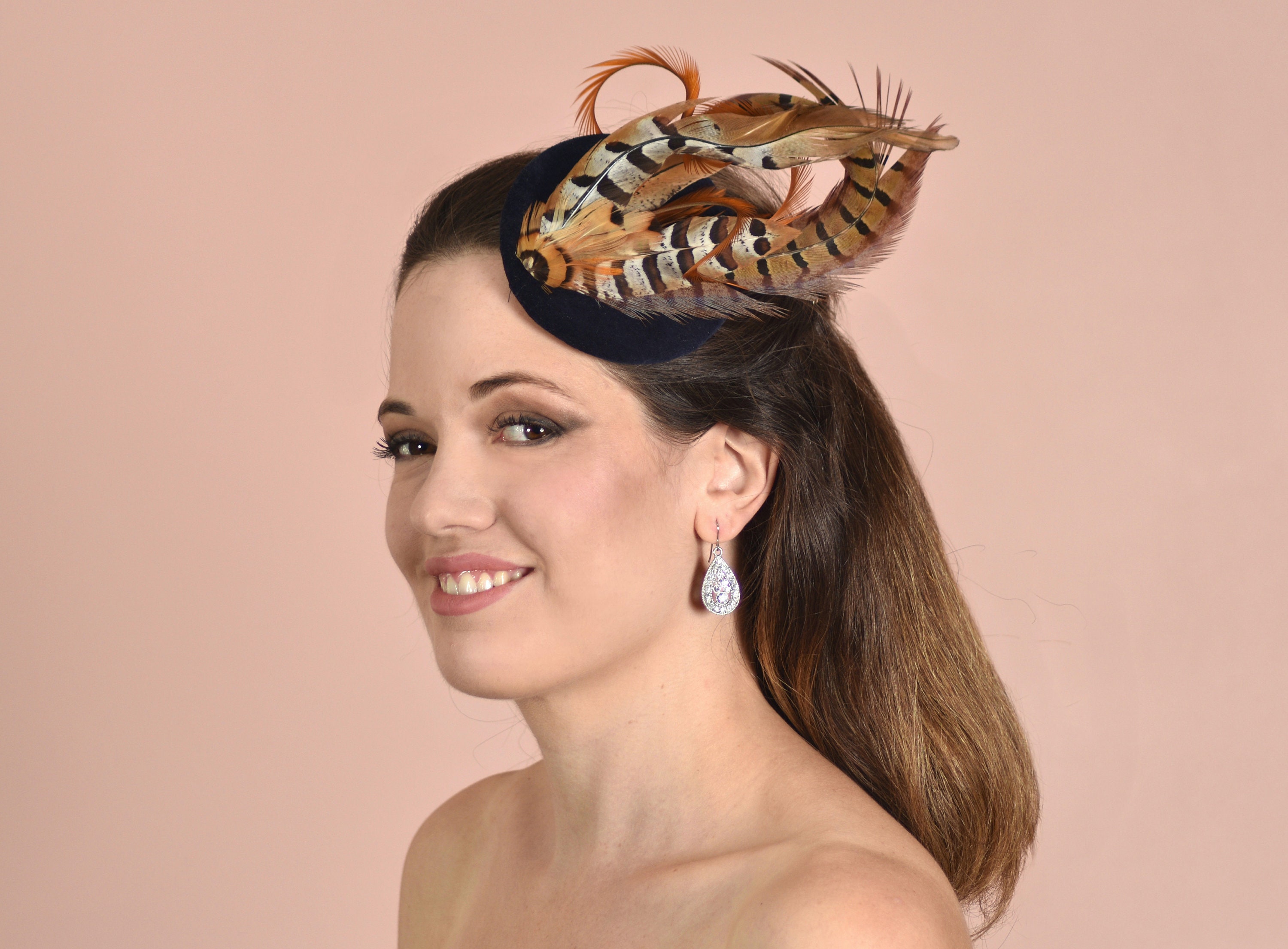Copper Pheasant Feather Fascinator in 