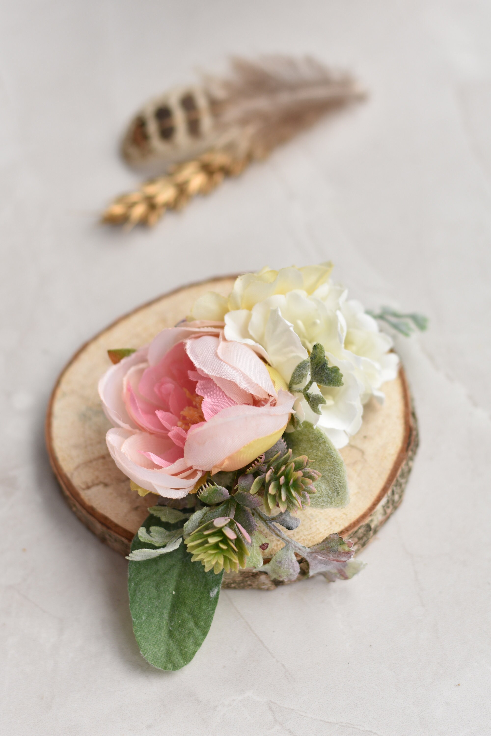 Ranunculus Flower Hair Clip in Pastel Pink and Ivory