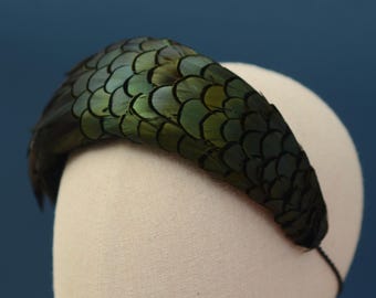 Black / Green Pheasant Feather Bandeau Headband Fascinator | Pheasant Feather Hat | Wedding Fascinator