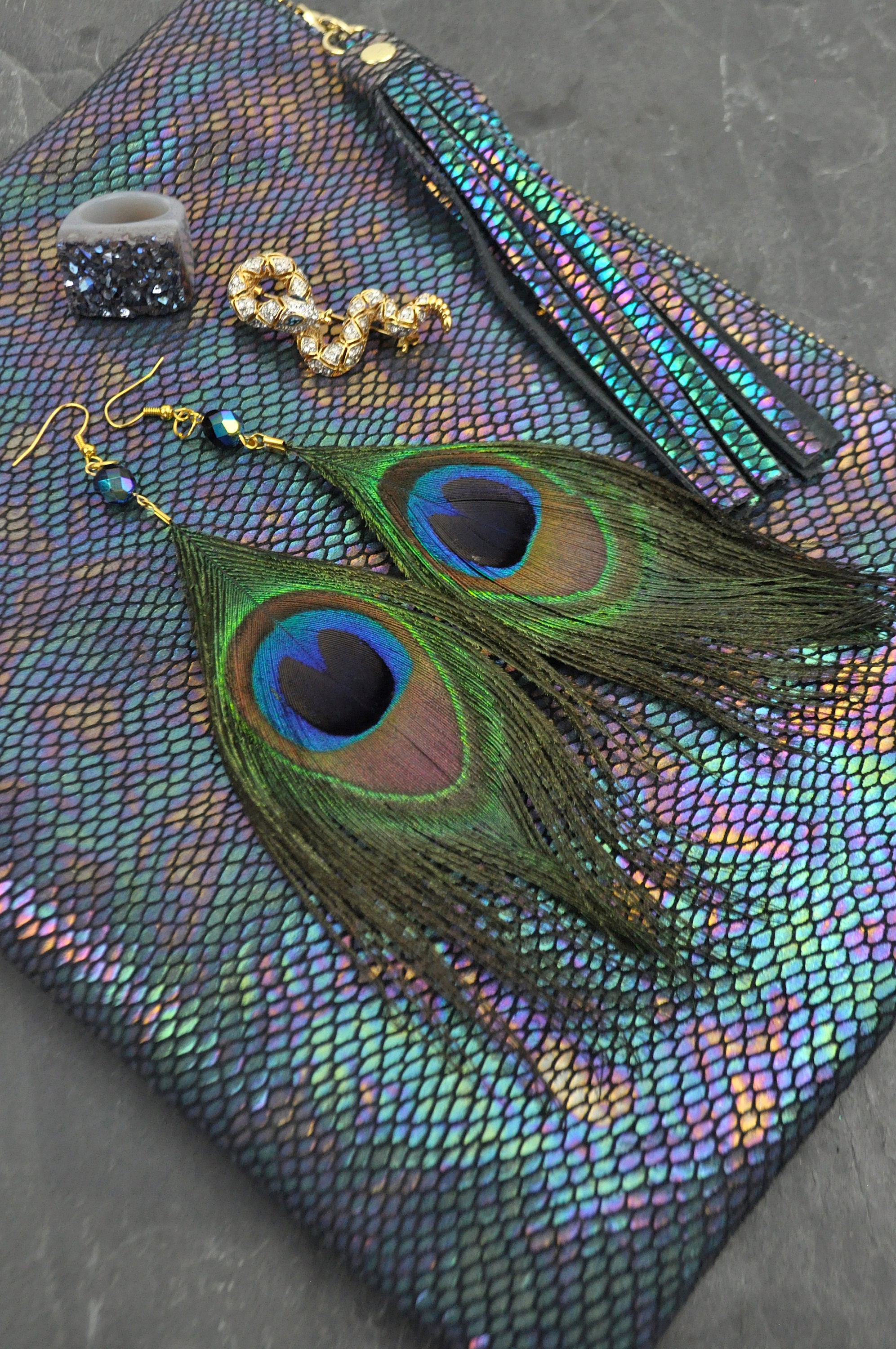 Large Peacock Feather Earrings