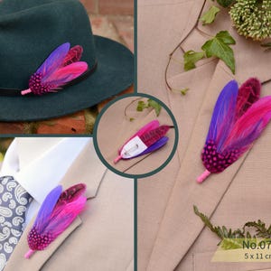 Bright Pink Feather Brooch Hat Pin - Wedding Boutonniere - Grooms Buttonhole No.078