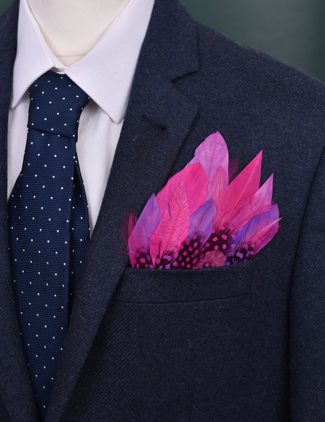 Purple and Pink Spotted Feather Pocket Square No.108 Suit Accessory Feather Neck Tie Grooms