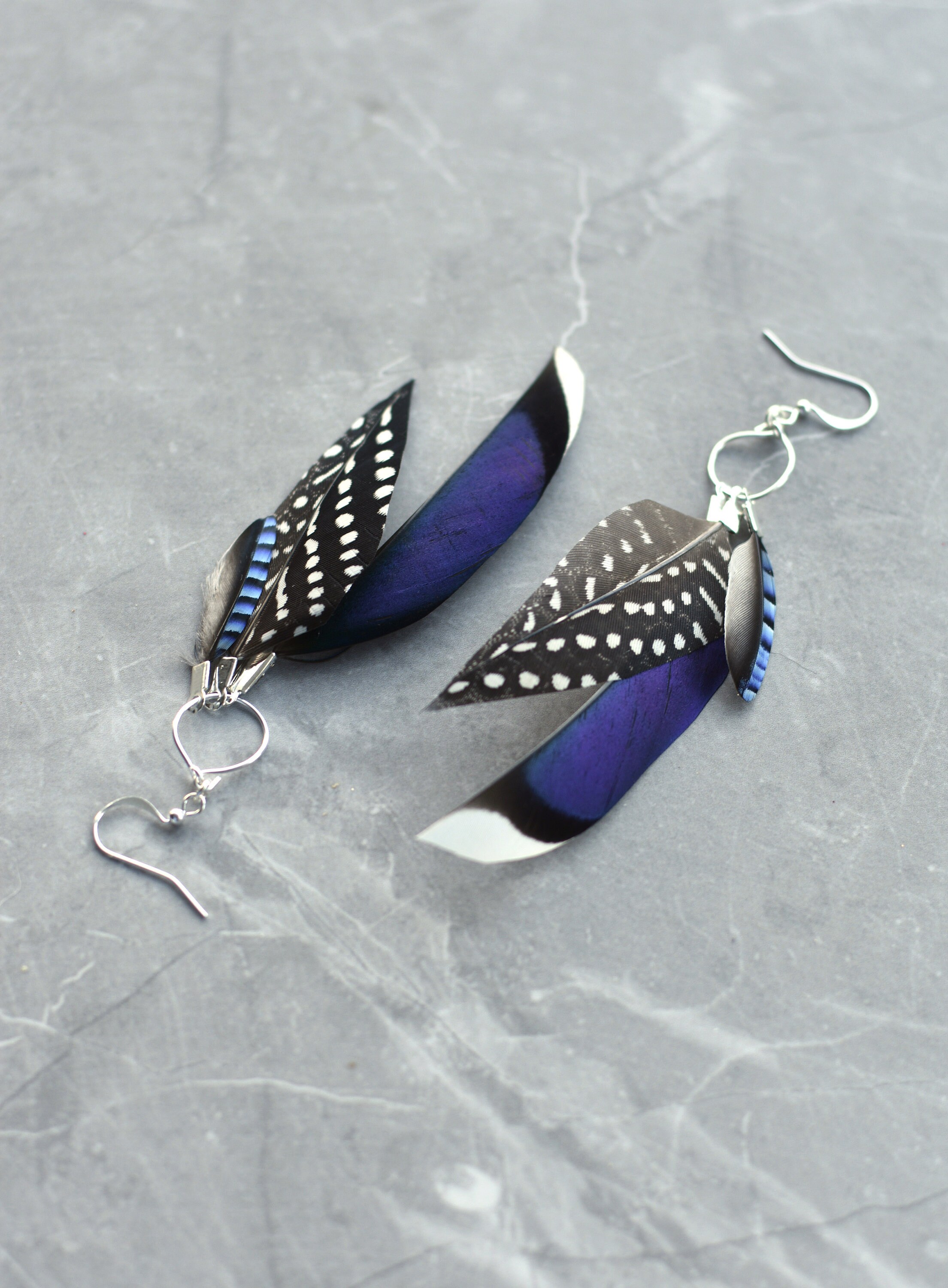 Navy Blue Duck Feather Earrings Blue Feather Earrings Festival