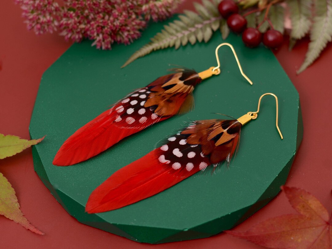 Orecchini Con Piume Di Fagiano E Perline In Tubo Di Vetro - Foto 5