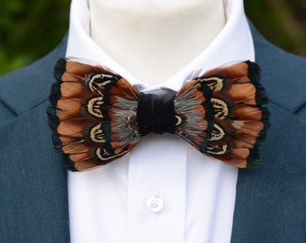 Plum and Copper Pheasant Feather Bow Tie No.20