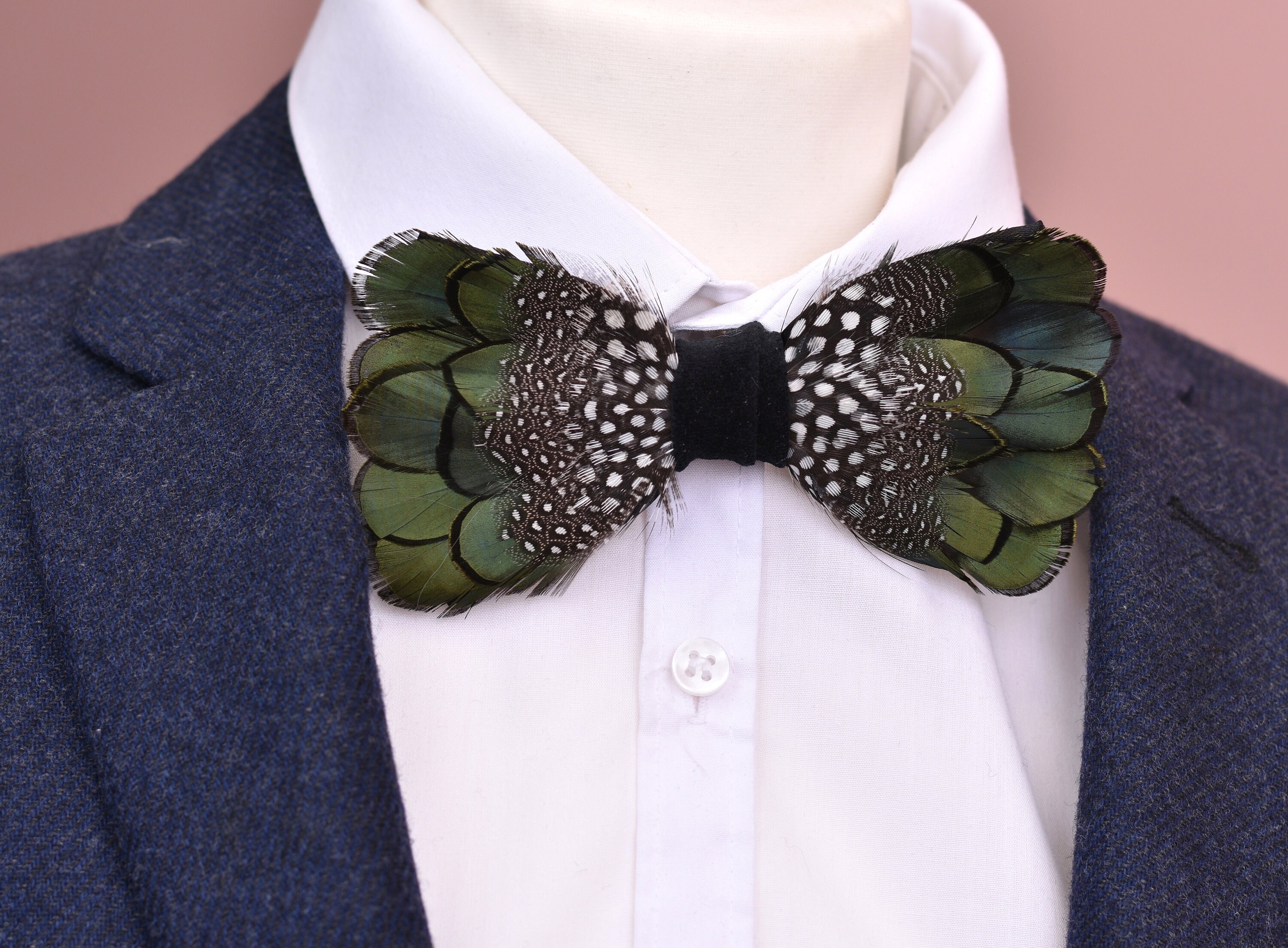 Green and Spotted Feather Bow Tie