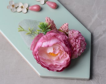 Ranunculus Silk Flower Hair Clip in Pink and White