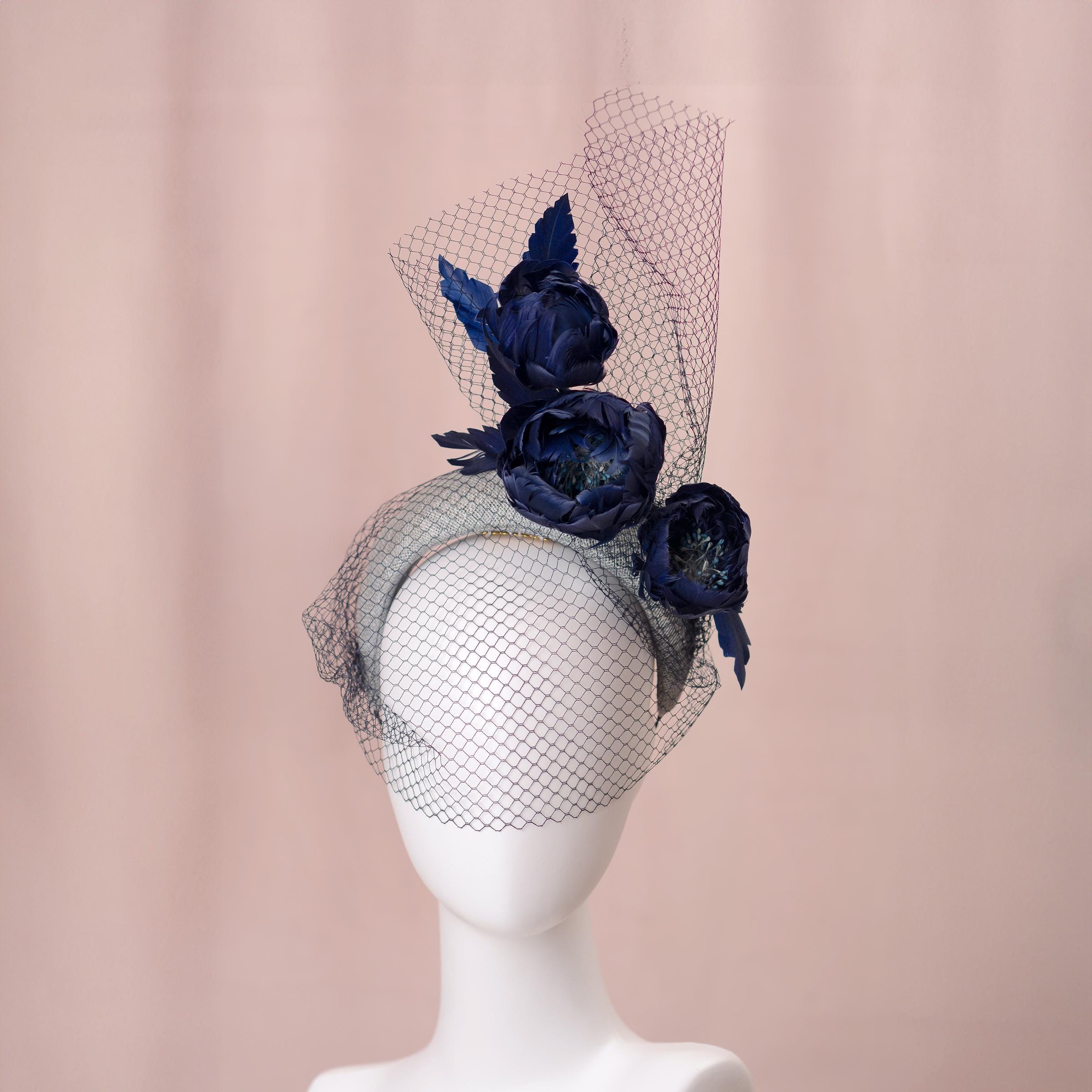 Navy Blue Pillbox Hat Vintage Style Church Wedding  display picture 3