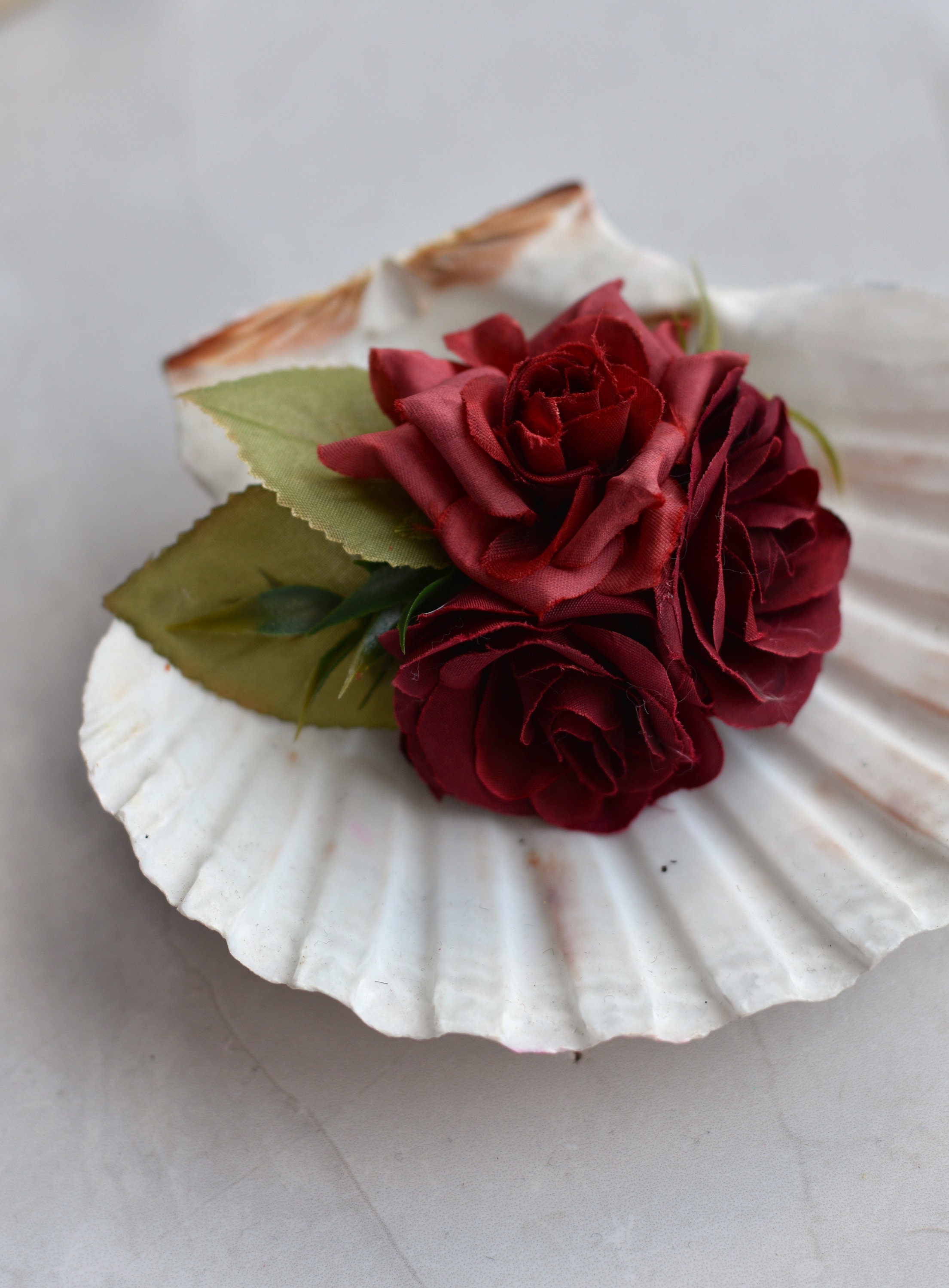 Silk Flower Hair Clip in Crimson Red Roses
