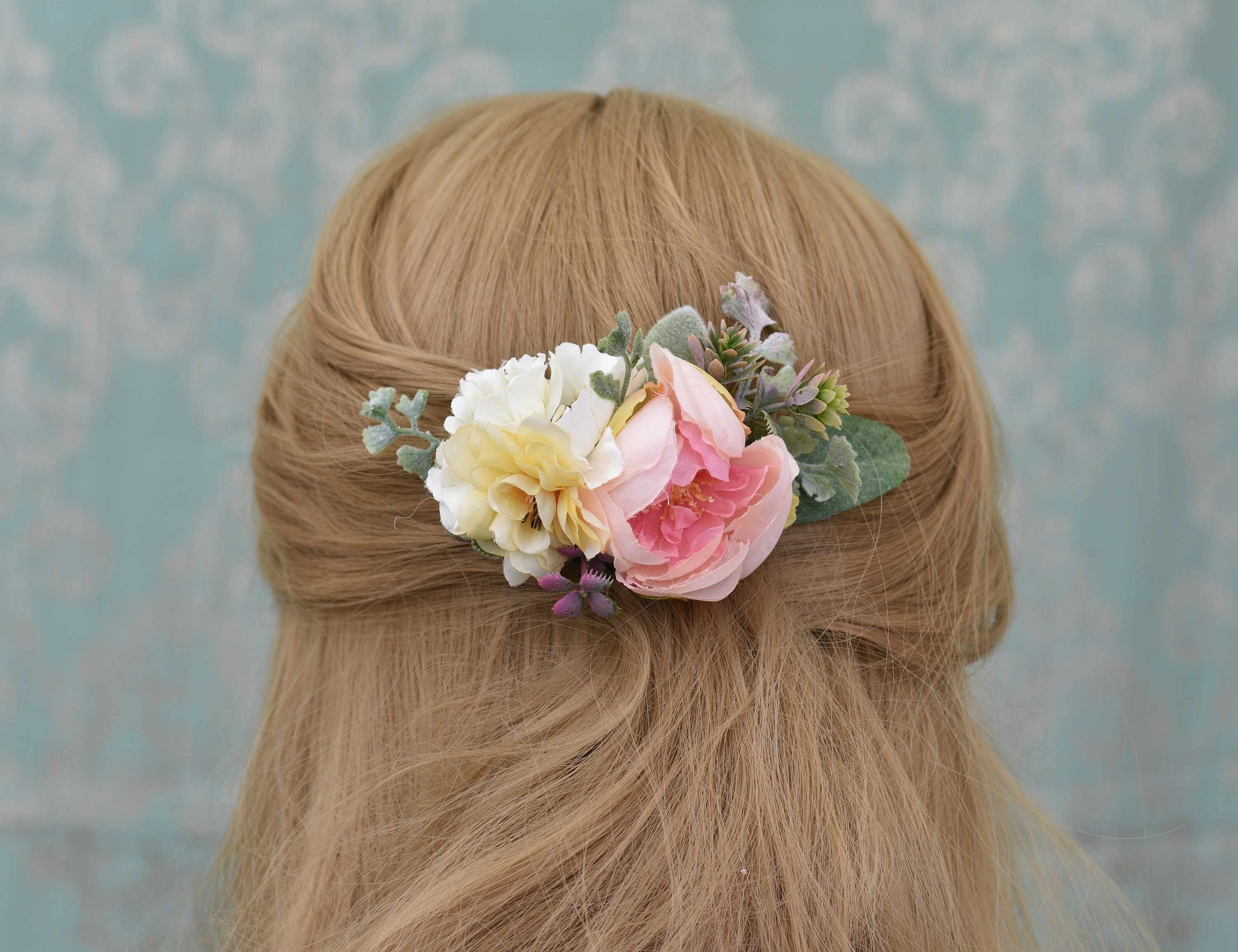 Ranunculus Flower Hair Clip in Pastel Pink and Ivory