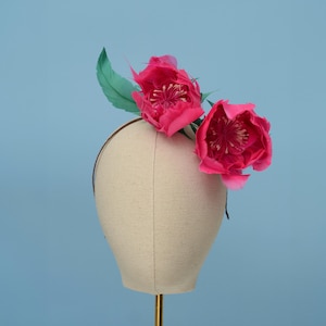 Fuchsia Pink Feather Flower Headband Fascinator Side Percher