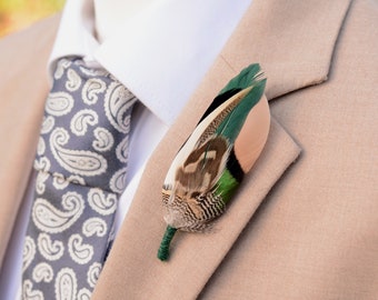 Bottle Green Duck Feather Lapel Pin