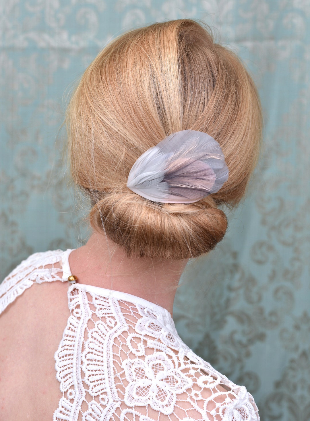 Feather Hair Clip in Grey and Blush Pink Feather Fascinator Feather