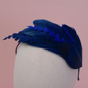 Navy Blue Feather Fascinator Headband No.002 | Blue Feather Headband | Blue Feather Headpiece