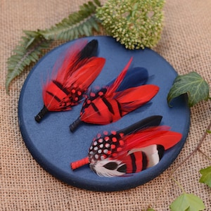 Red Feather Boutonniere Brooch / Feather Hat Pin