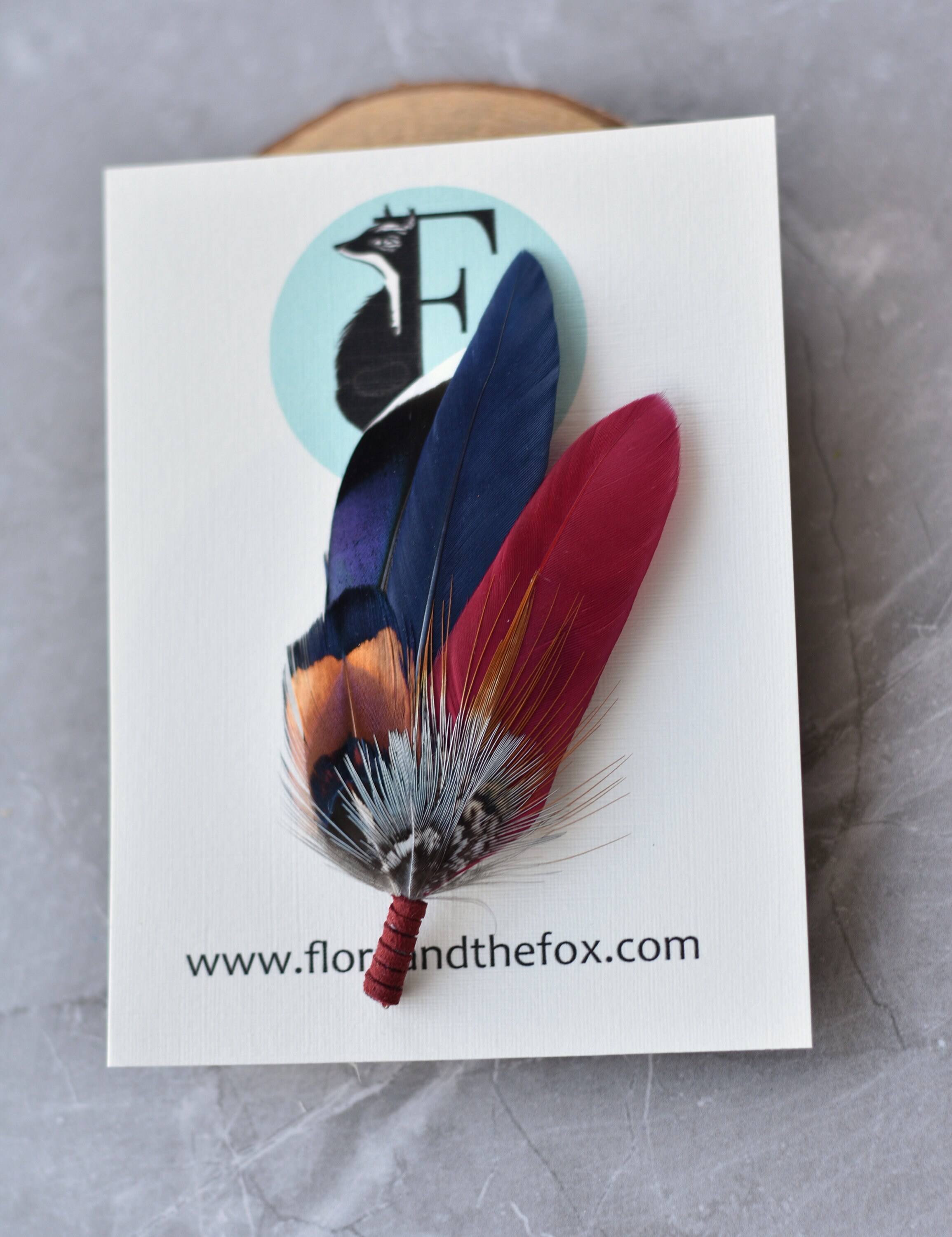 Navy and Burgundy Duck Feather Lapel 
