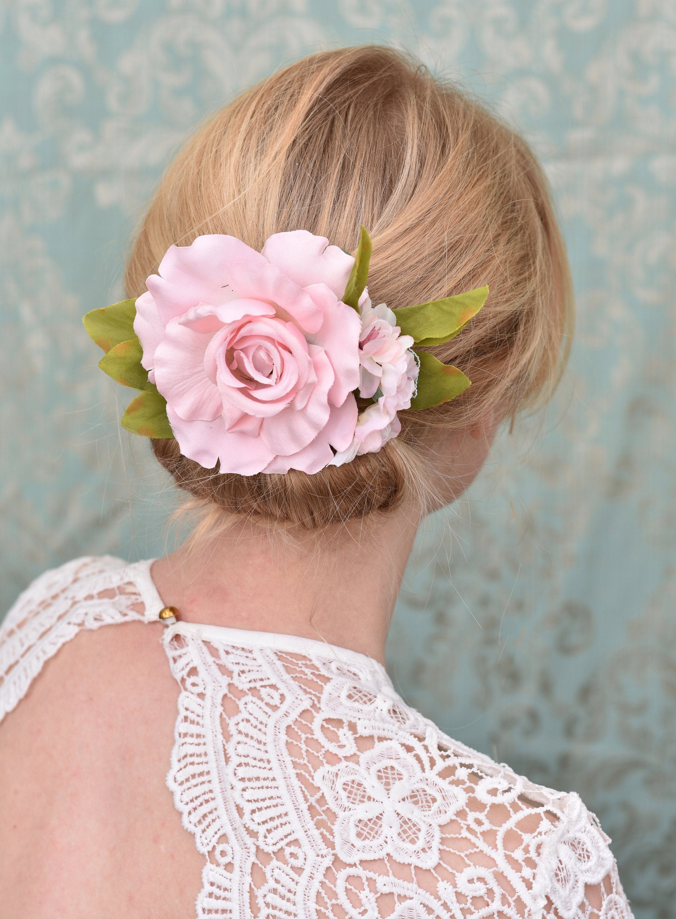 Pink Rose Hair Clip Pink Flower Hair Clip Bridal Hair Etsy