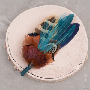 Navy Blue and Teal Pheasant Feather Lapel Pin Feather Boutonniere Duck Feather Brooch image 4