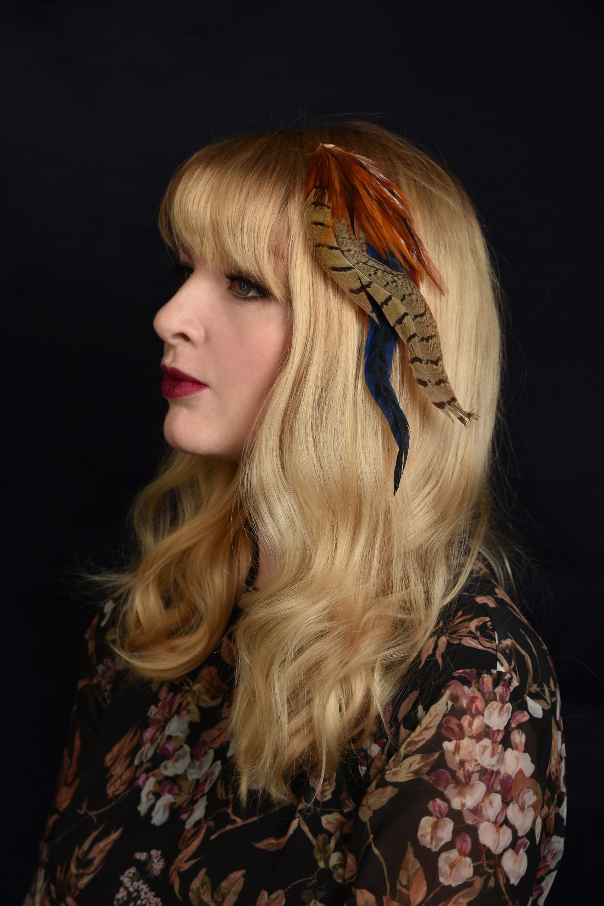 Copper, Gold and Navy Blue Feather Hair Clip Fascinator