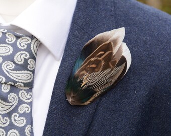 Duck Feather Lapel Pin in Navy Blue, Black and Ivory Small No.119