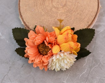 Orange and Ivory Flower Hair Clip