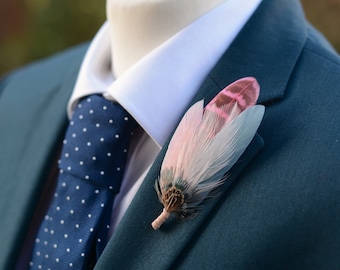 Sage Green and Blush Pink Feather Lapel Pin